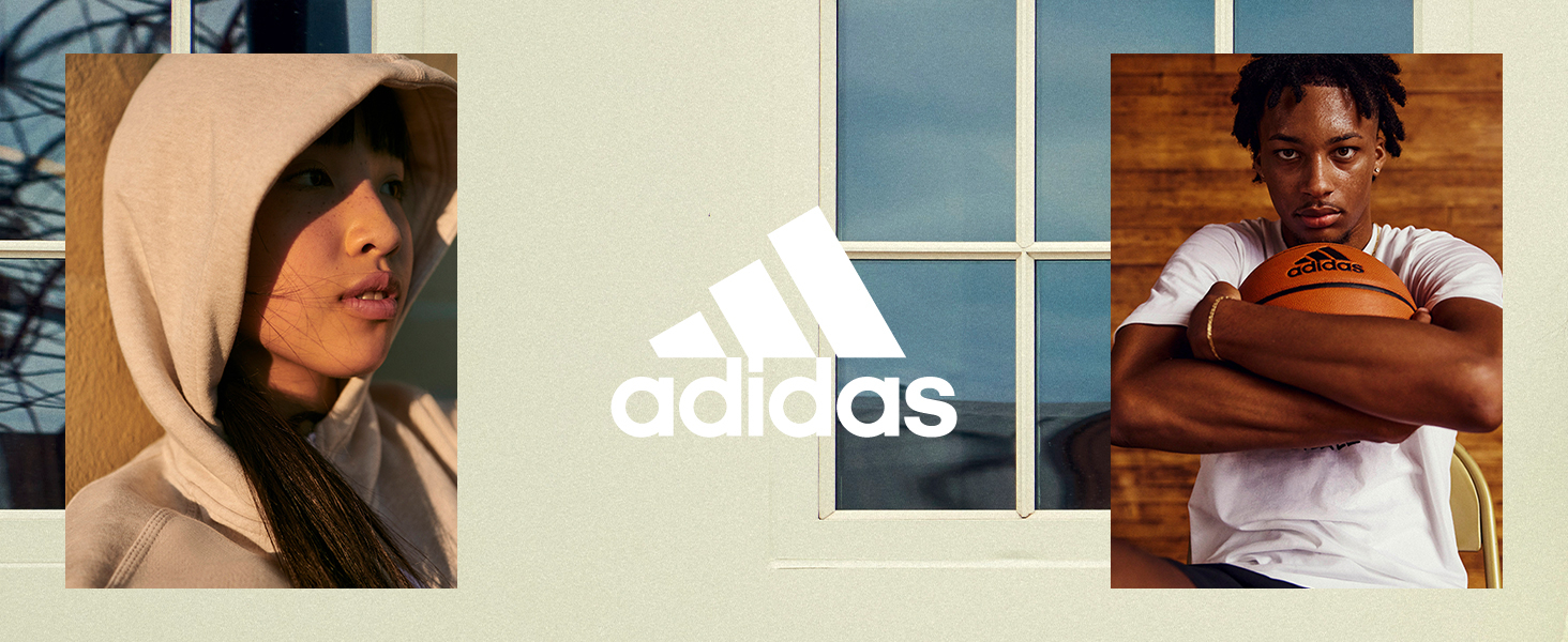 Image collage with adidas logo and images of models wearing sports clothing
