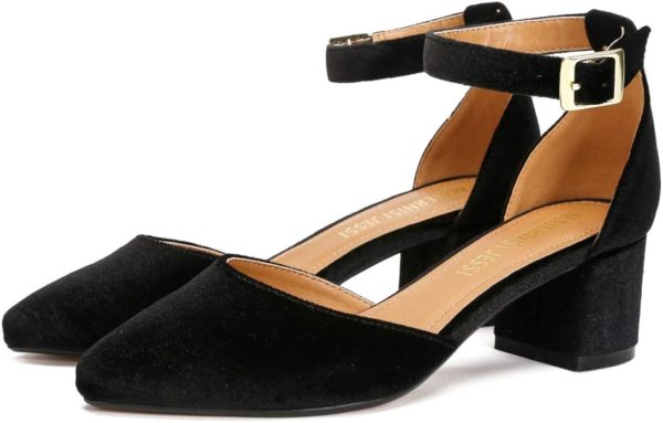 MAIERNISI JESSI Pumps Ankle Strap D-Orsay Pointed Toe Chunky Heel large size up to 16