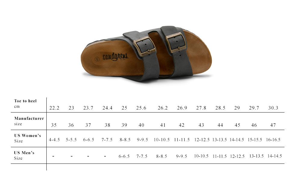 Size chart costa sandals